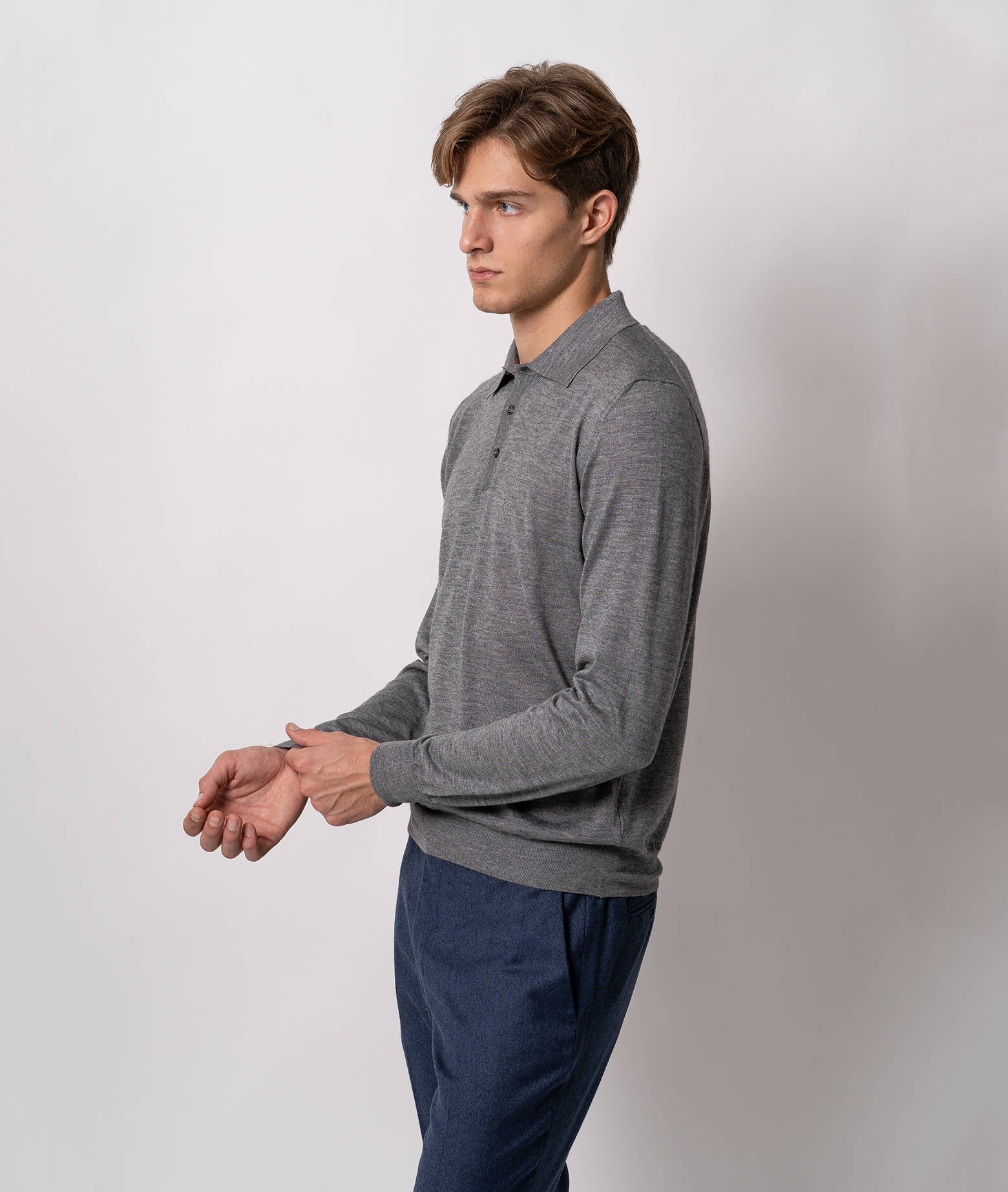 Cashmere And Silk Polo Shirt Vienna Black Pullover M/lunga