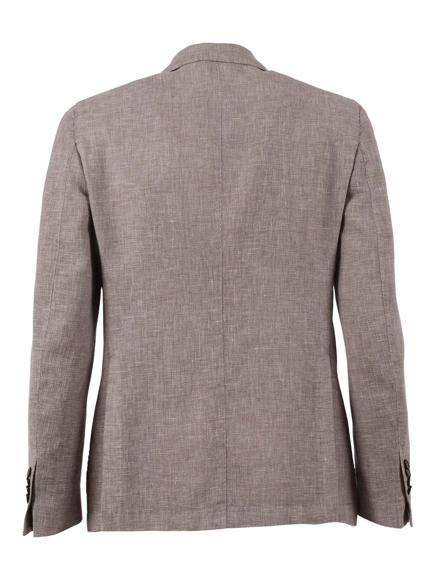 Jacket Brown Virgin Wool Linen Polyamide
