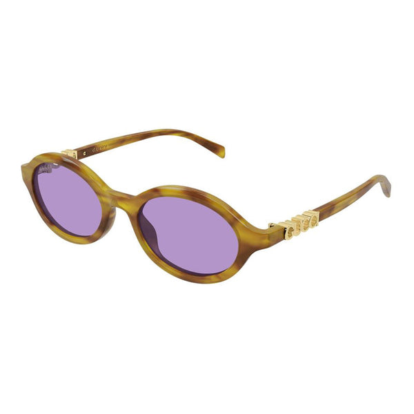Gucci Sunglasses Oval Full Rim, Light Havana Frame And Purple Lens Gg2153s004 Brown