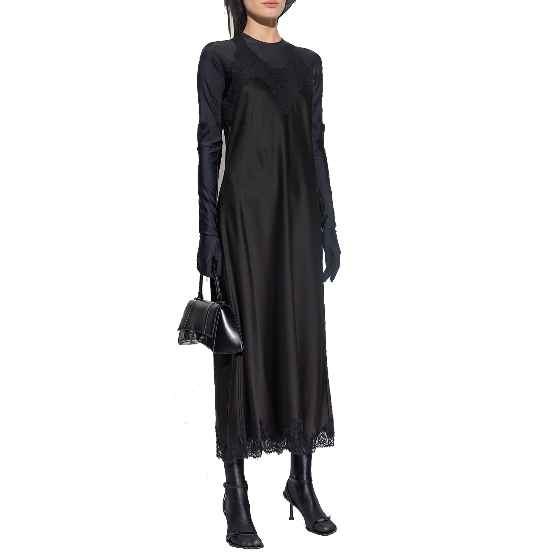 Satin Strappy Midi Dress Black Acetate Polyester