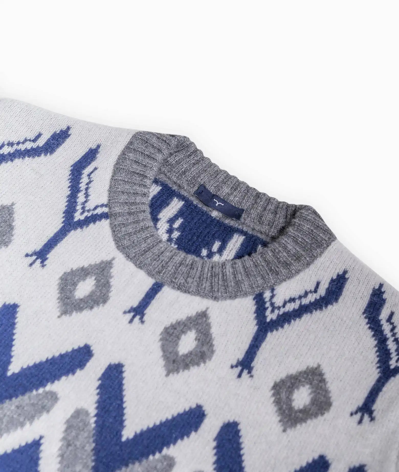 Shetland Cashmere Crew Neck Blue Round Sweater