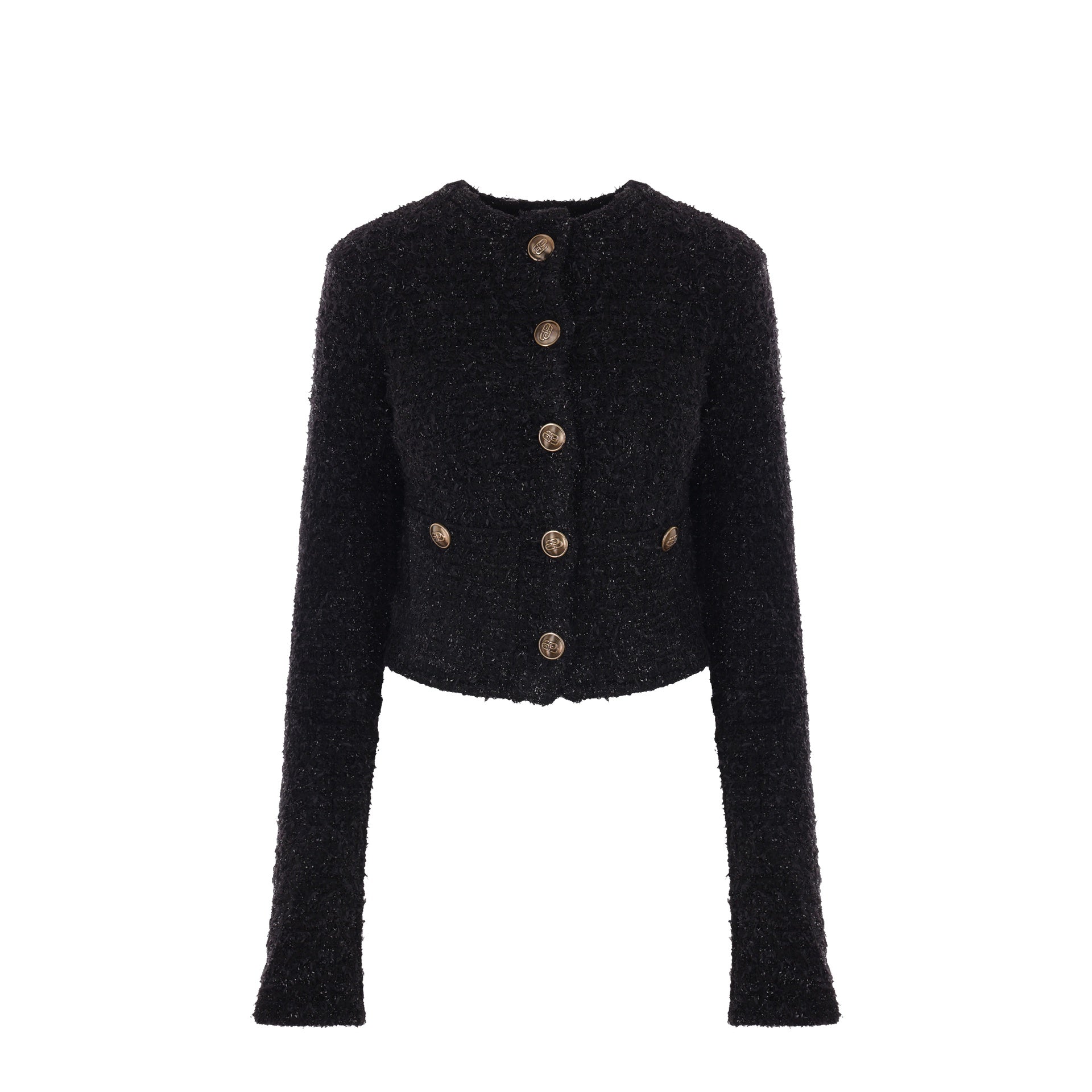 Crop Bouclé Cardigan Black