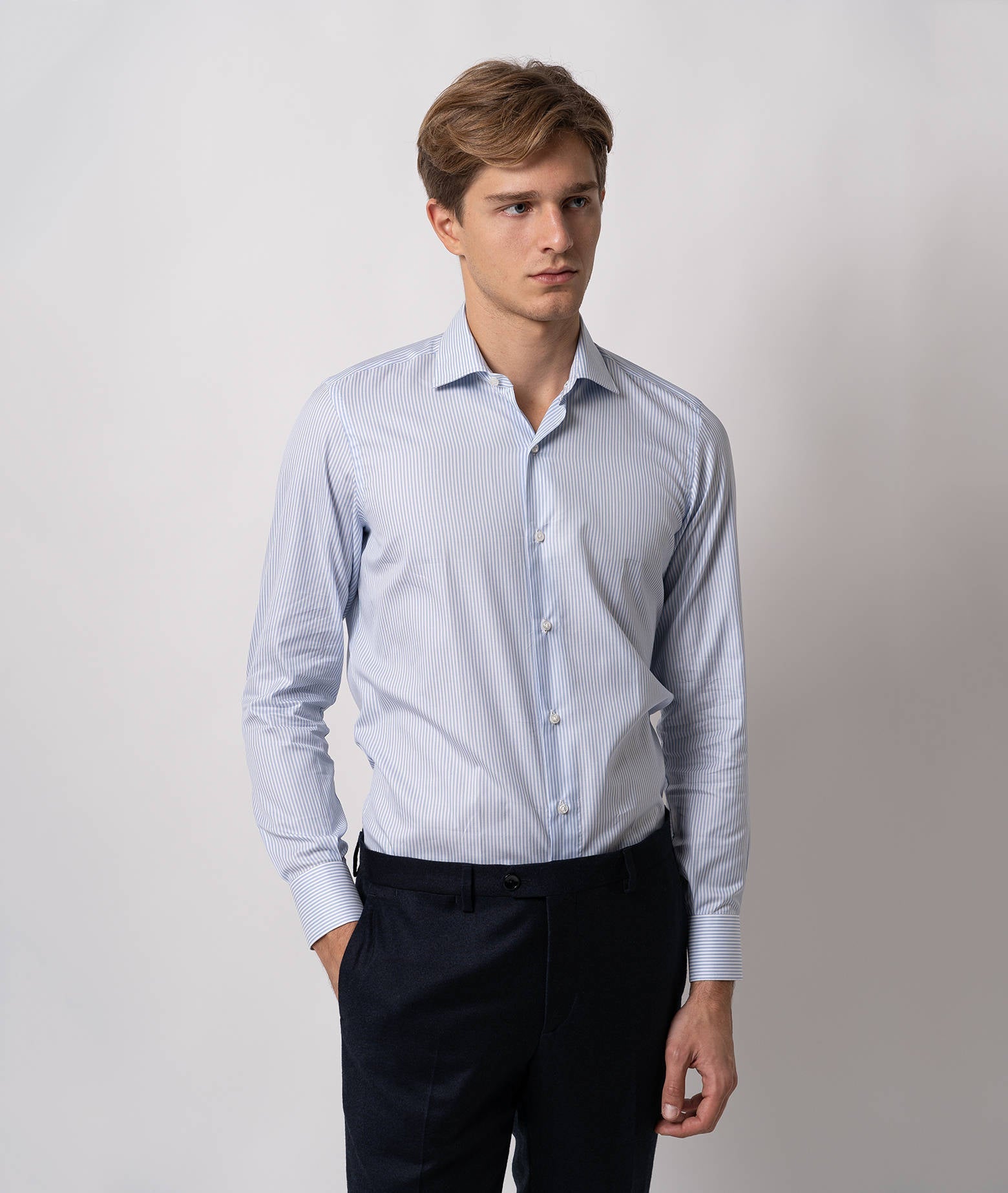 Tailored Cotton Shirt Times Lightblue Hand Made