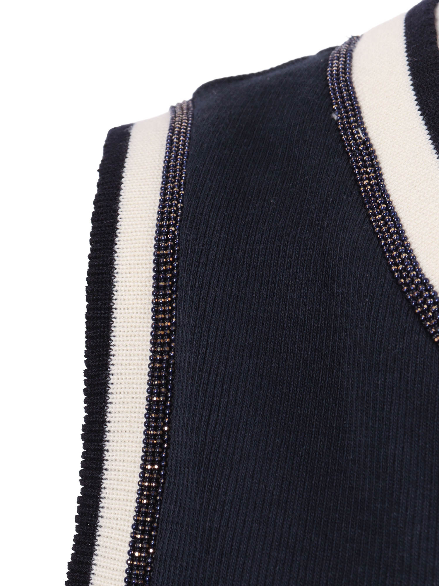 Ribbed Tank Top With Contrast Knit Trim Blue Cotton Elastane T-shirt