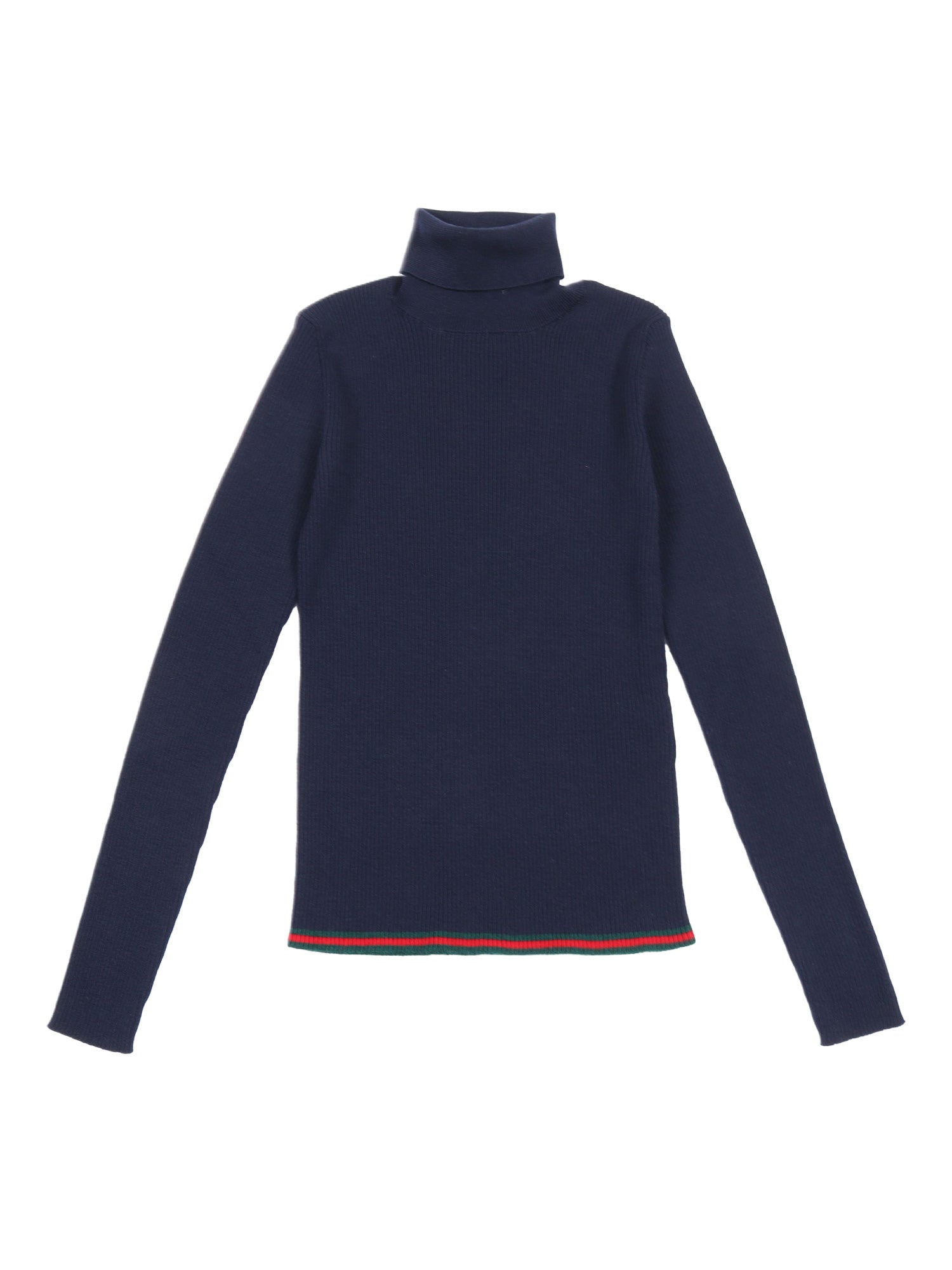 J L-S Turtleneck Wool Rib St W Blue