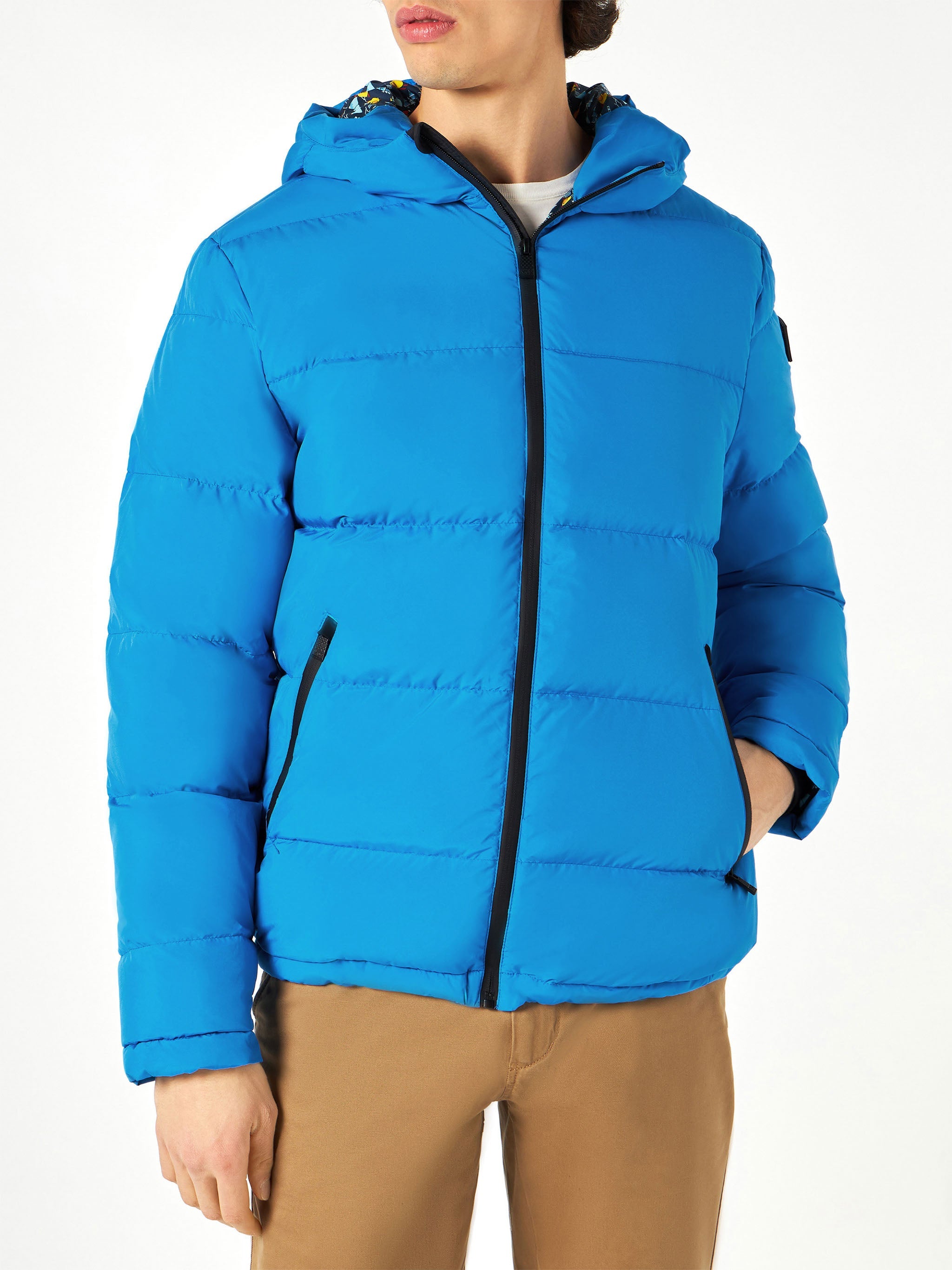 Bluette Hooded Down Padded Jacket Ducky Print Lining Blue