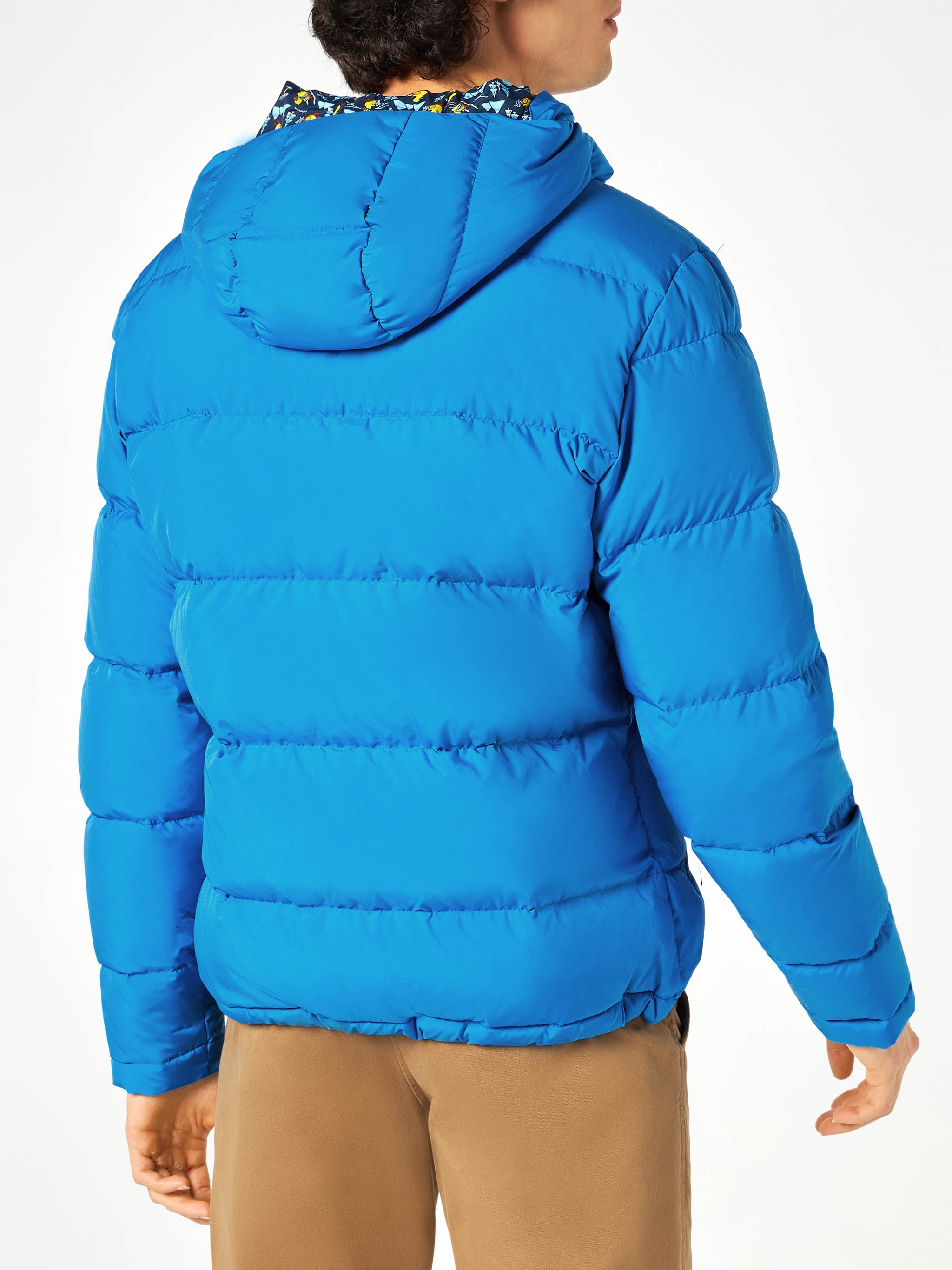 Bluette Hooded Down Padded Jacket Ducky Print Lining Blue