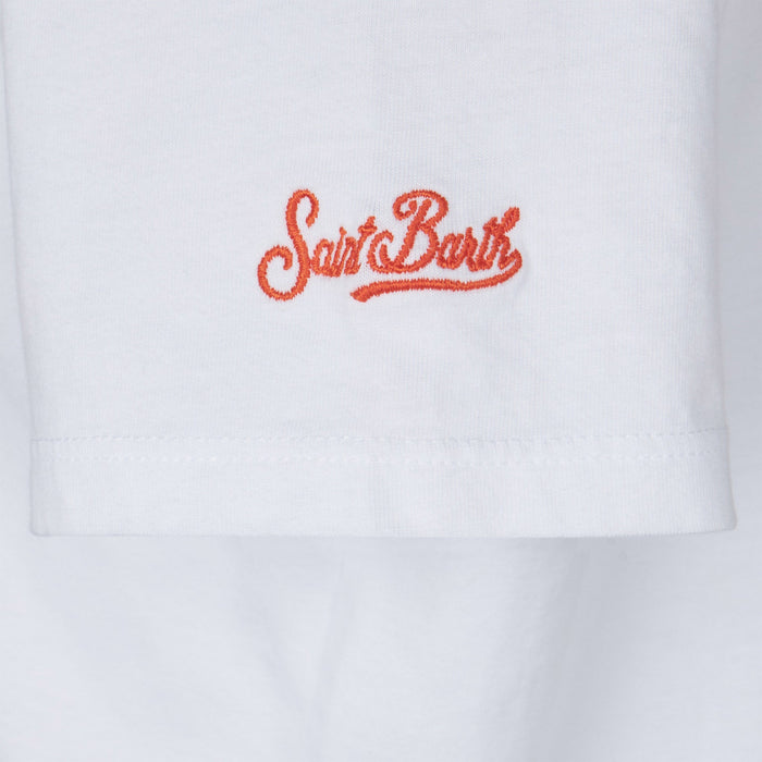 Girl T-Shirt With Daisy Embroidery And Patch White