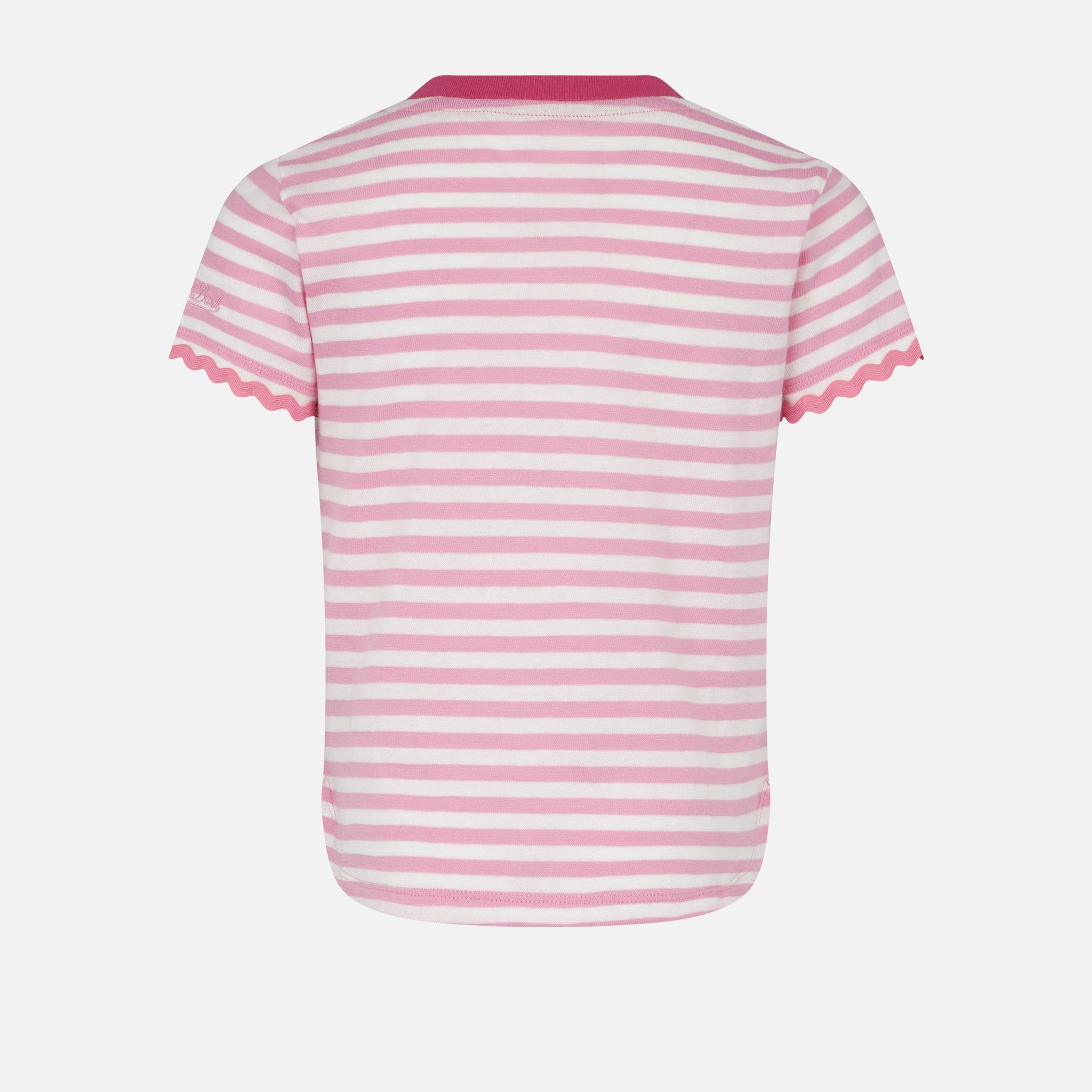 Girl T-Shirt With Stripes And Embroidery Pink