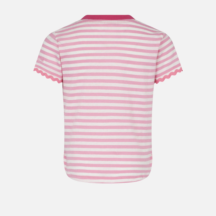Girl T-Shirt With Stripes And Embroidery Pink