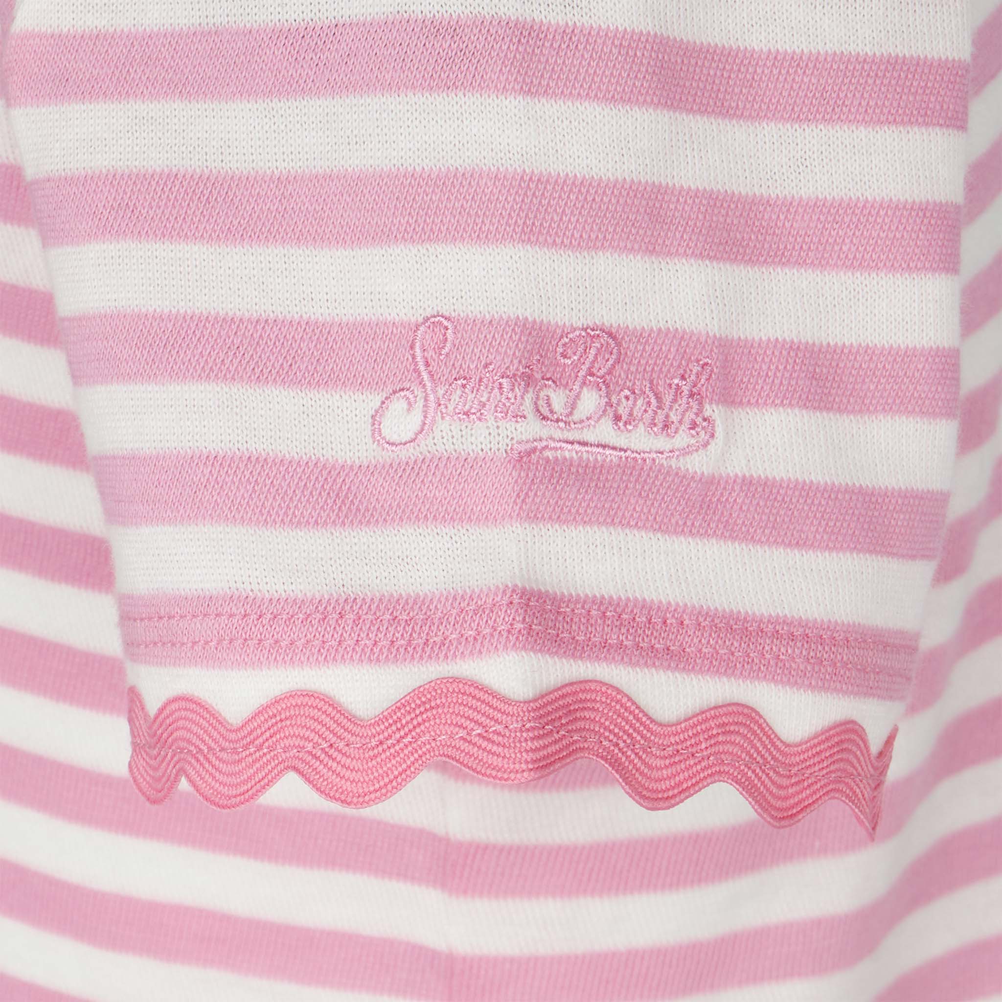 Girl T-Shirt With Stripes And Embroidery Pink