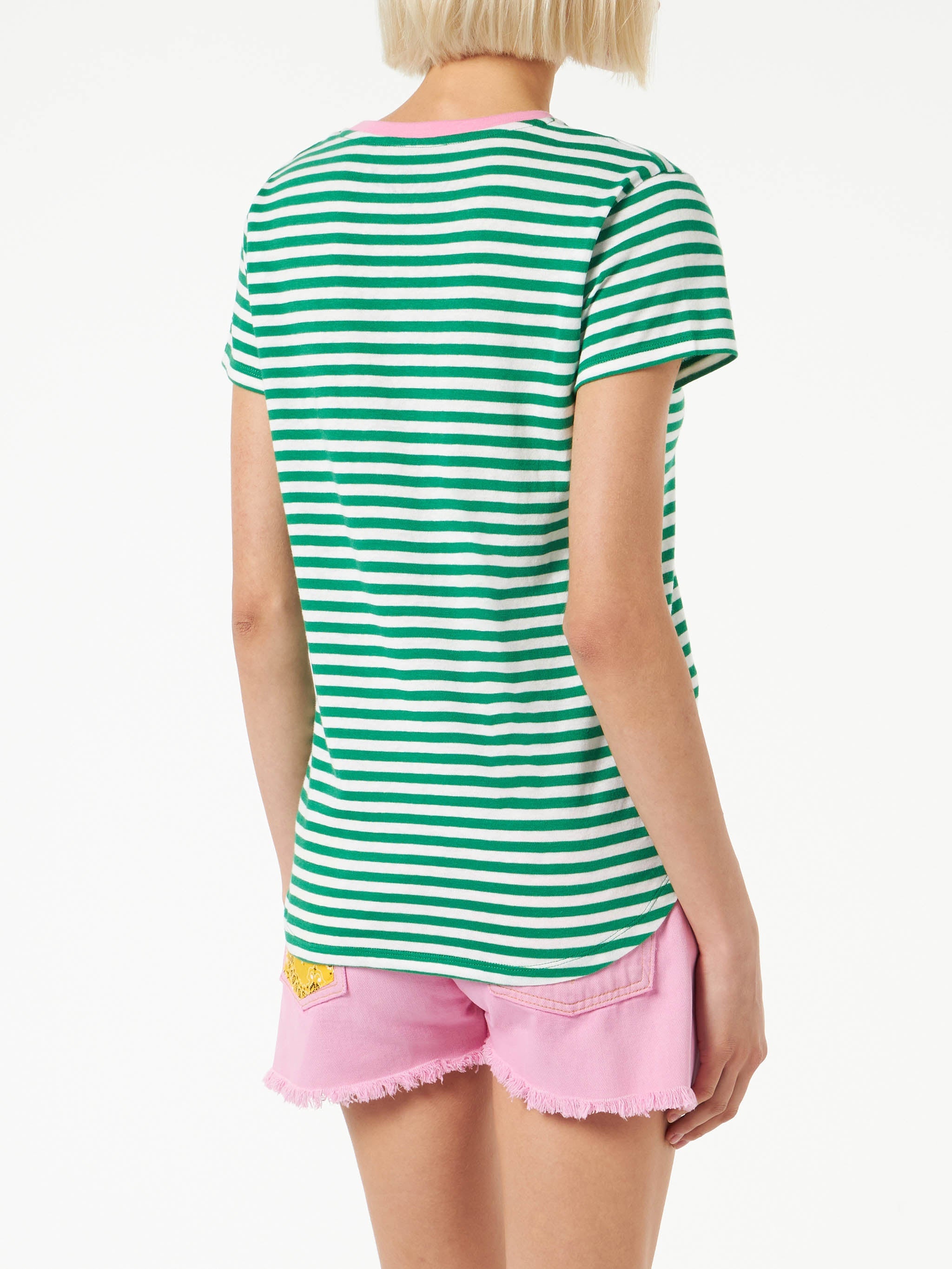 Green Cotton T-Shirt With Madame À La Plage Embroidery