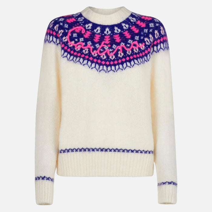 White New Queen Nordic Soft Sweater With Jacquard Pattern
