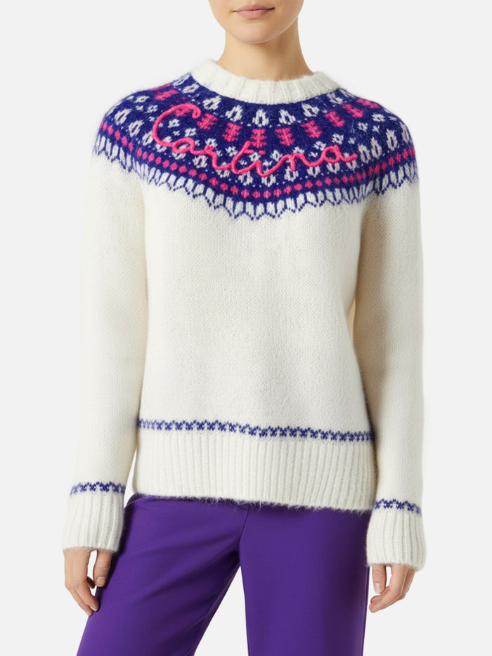 White New Queen Nordic Soft Sweater With Jacquard Pattern