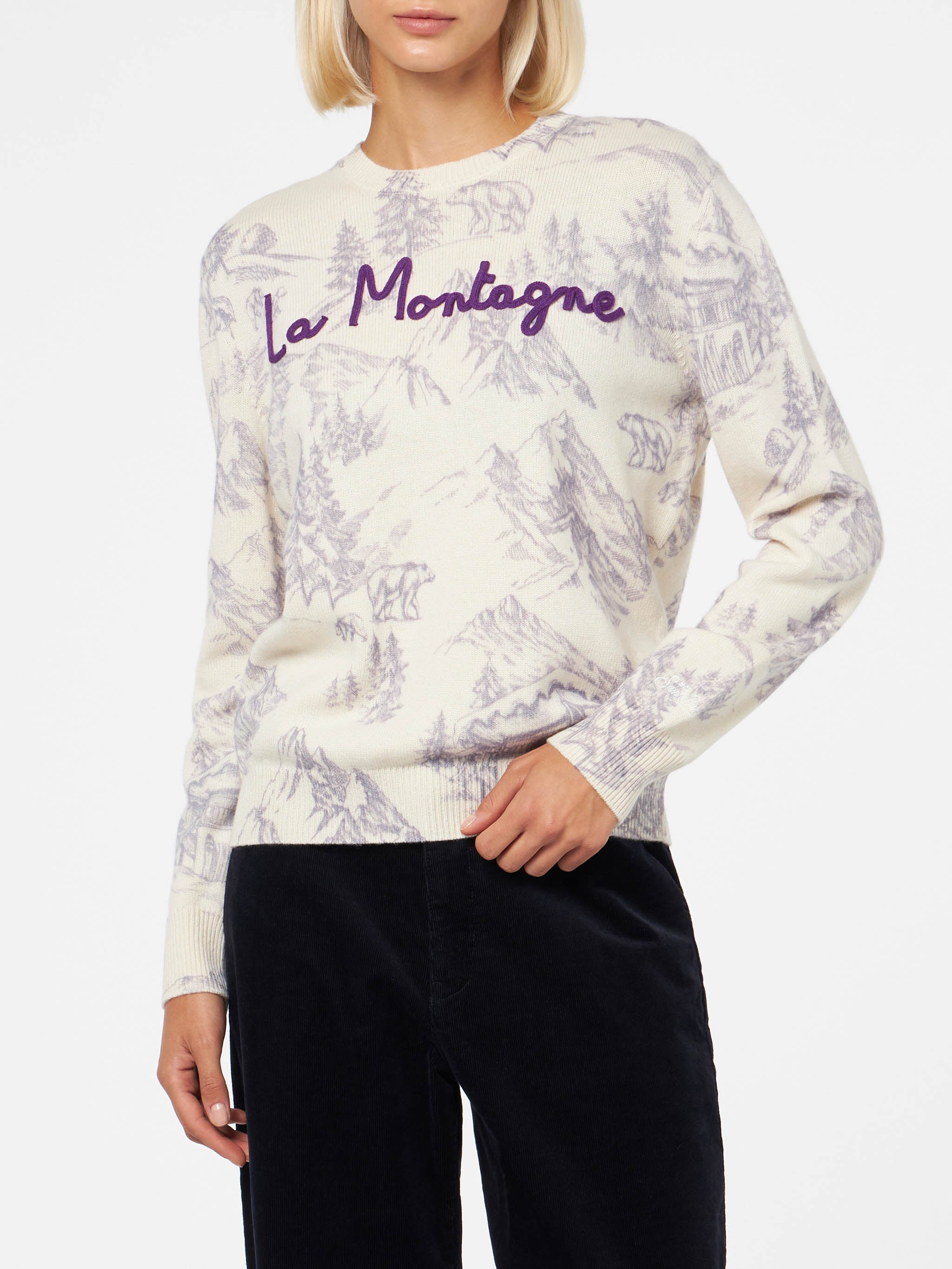 New Queen Sweater With La Montagne Print White