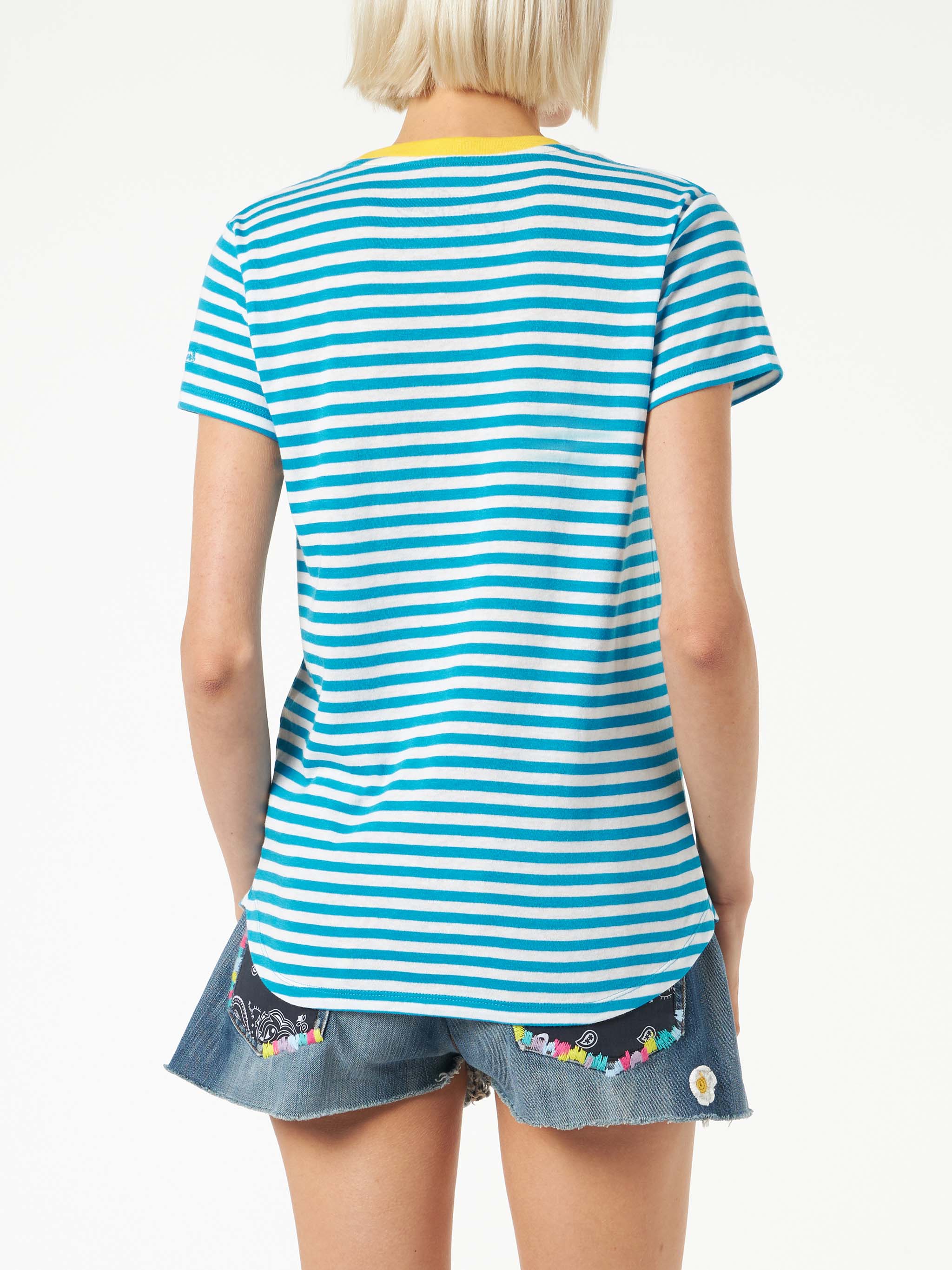 Bluette Cotton T-Shirt With Where Is St. Barth? Embroidery Blue