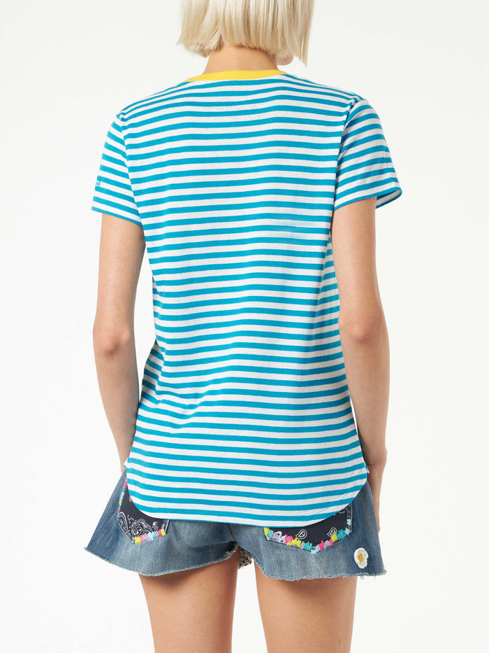 Bluette Cotton T-Shirt With Where Is St. Barth? Embroidery Blue