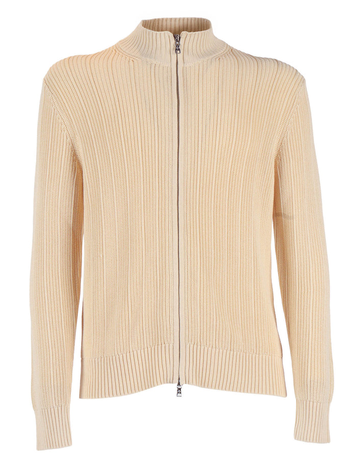 FULL ZIP CARDIGAN Beige Cotton