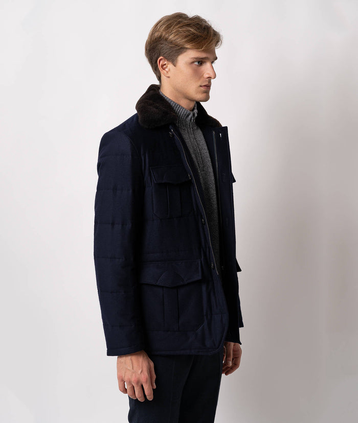 Cashmere Quilted Jacket Ortles Blue Sportwear Short Coat