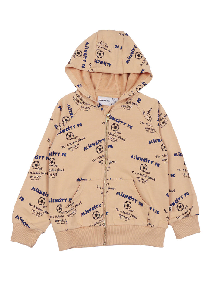 Alien City Fc Aop Zip Hoodie Beige Organic Cotton Sweatshirt