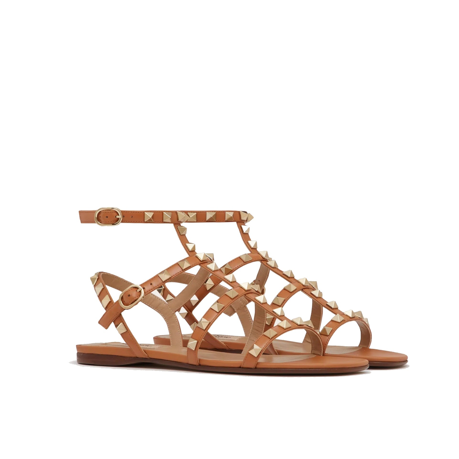 Garavani Rockstud Flat Sandals Brown Leather