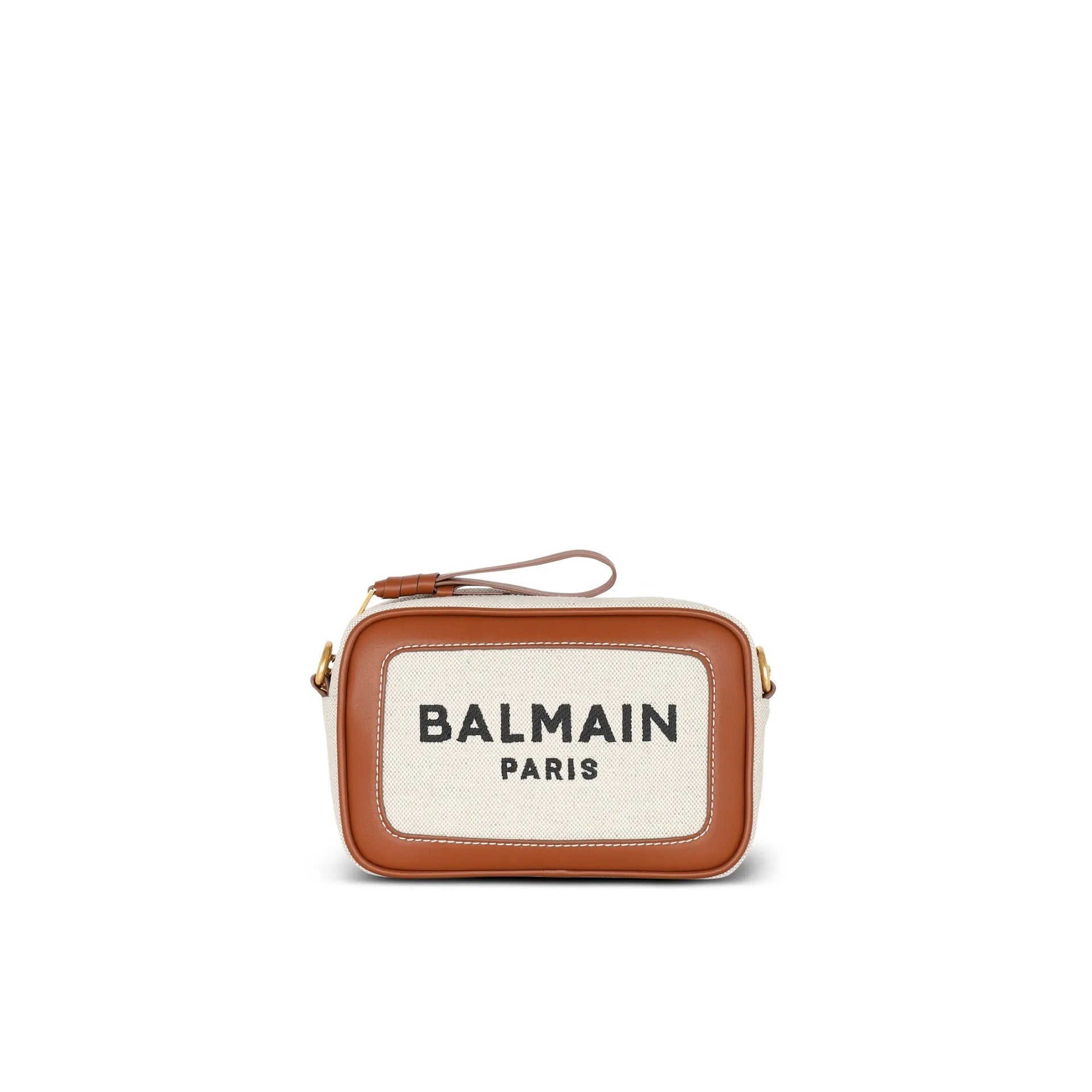 Logo Shoulder Bag Brown Cotton Linen