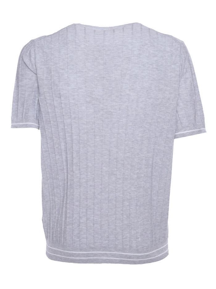 Knitted T-shirt Grey Cotton Short Sleeves