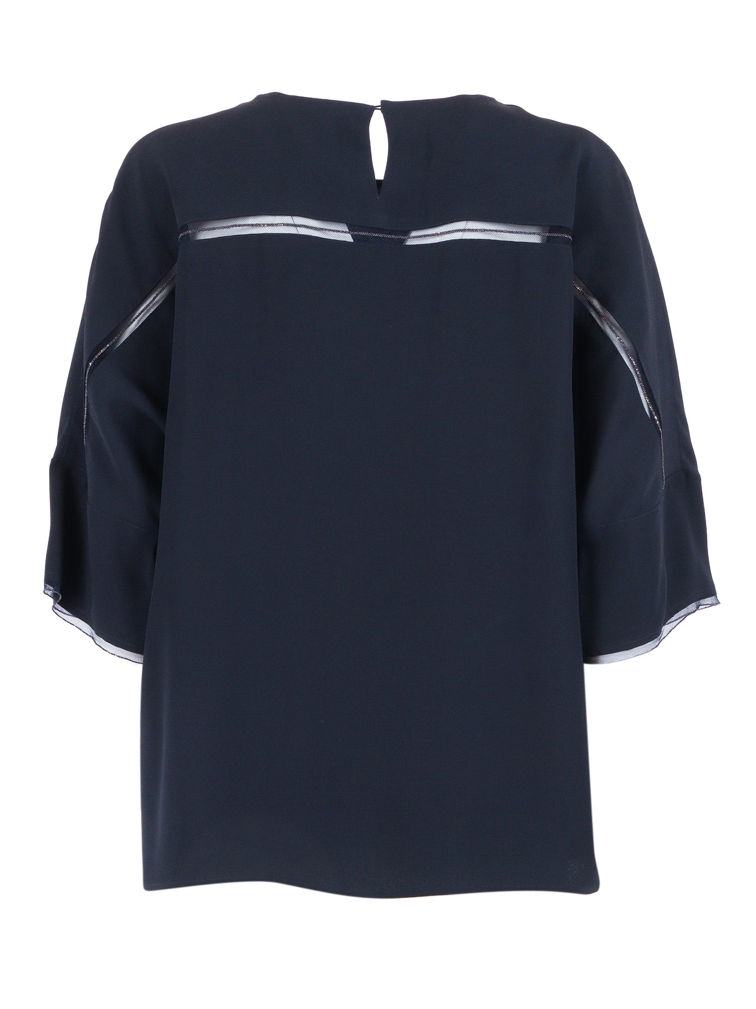 ENVER SATIN SHORT SLEEVE TOP,TULLE AND FILO DIAMANTE DETAIL Blue Viscose Acetate