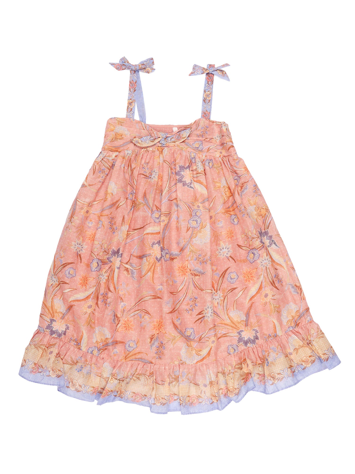 Indra Kids Tie Front Dress Pink Cotton