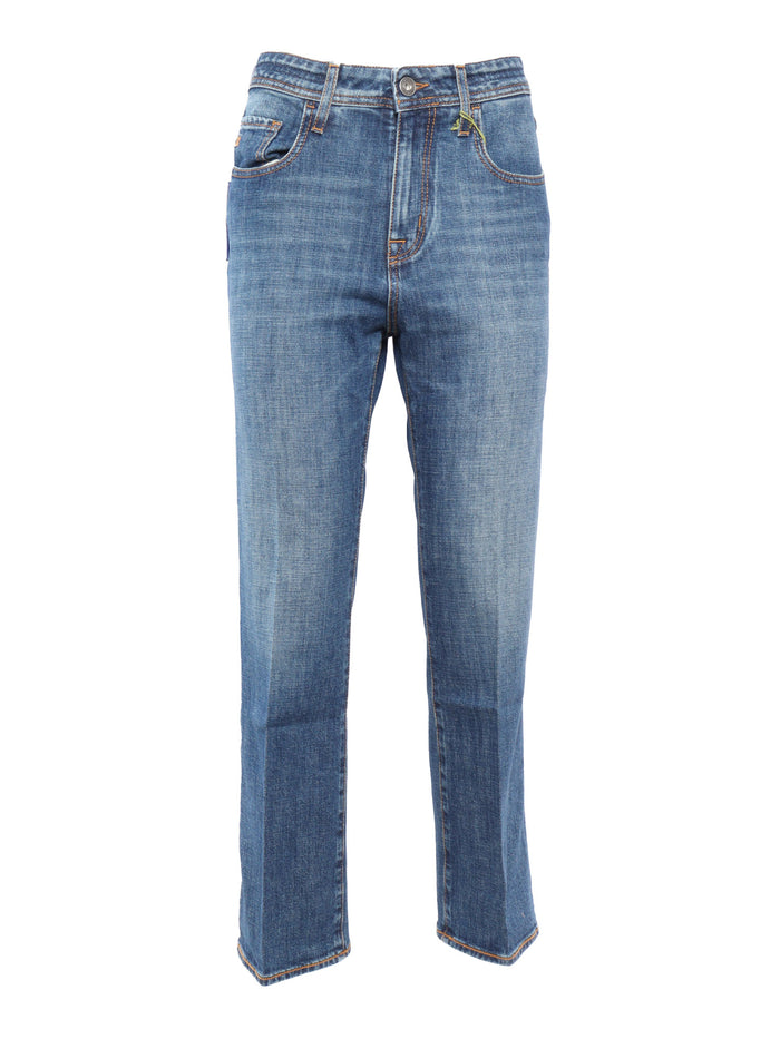 5 Pockets Denim Pants Blue Cotton Elastane Jean