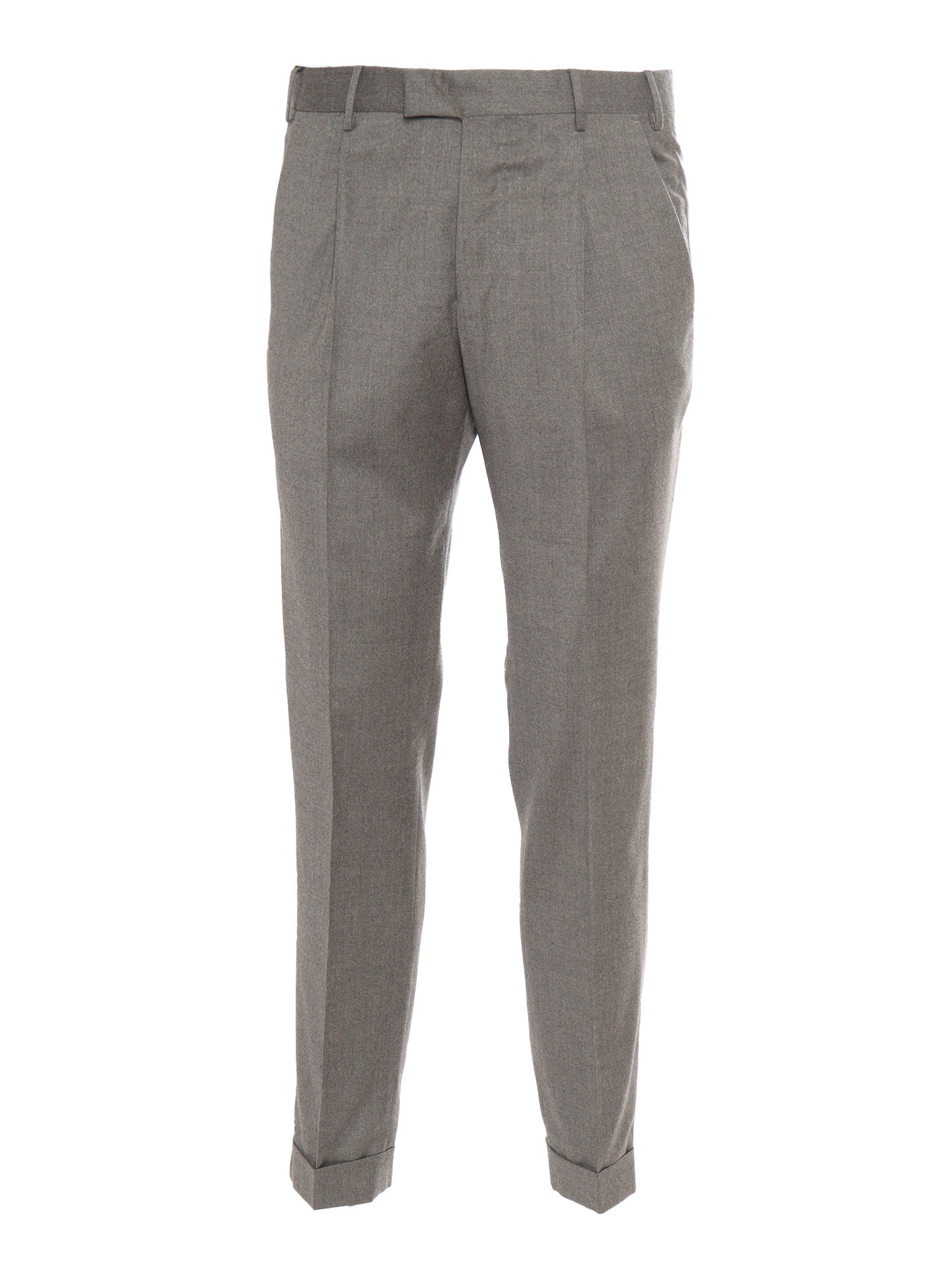 Master, 1 Pleat, Diagonal Pockets, Flap Back Turn-Up Green Virgin Wool Elastane Pant