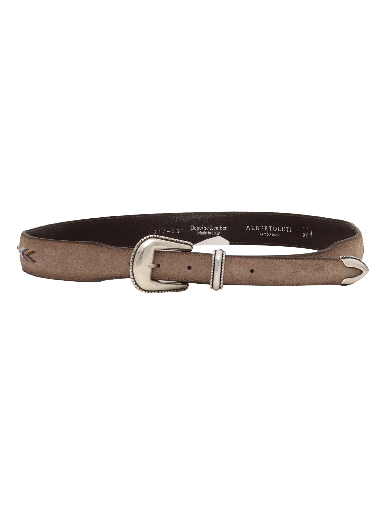 Suede Belt Mud With Hand-Worked Inserts Brown Leather