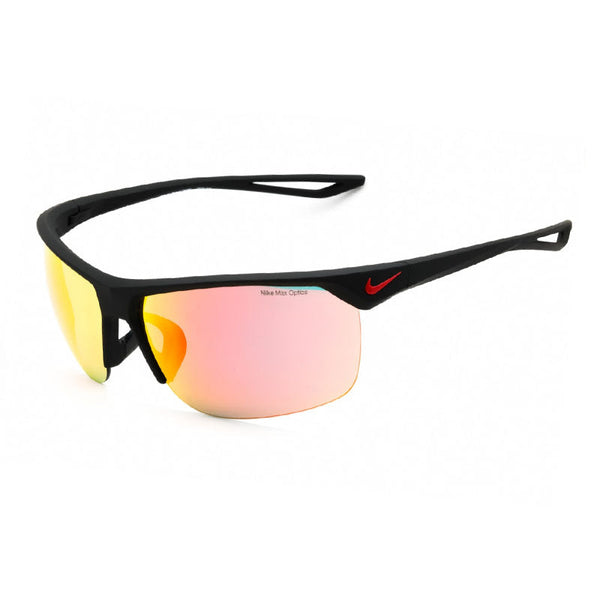 Nike Sunglasses Rectangle Semi Rim, Matte Black Frame And Grey Red Mirror Lens Niketrainermnif2484x006