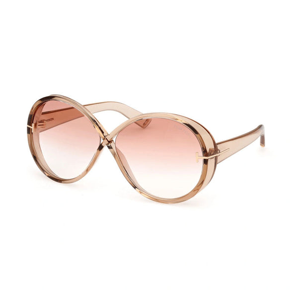 Tom Ford Sunglasses Oval Full Rim, Shiny Light Brown Frame And Bordeaux Gradient Lens Ft111645t