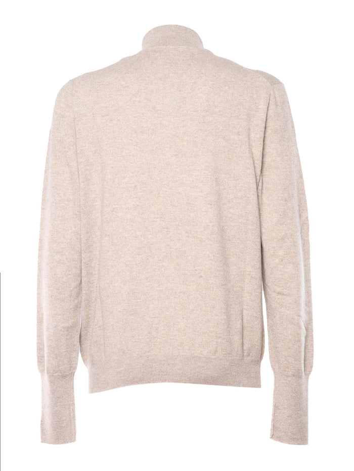 HALF ZIP PULLOVER Beige Cashmere Crewneck