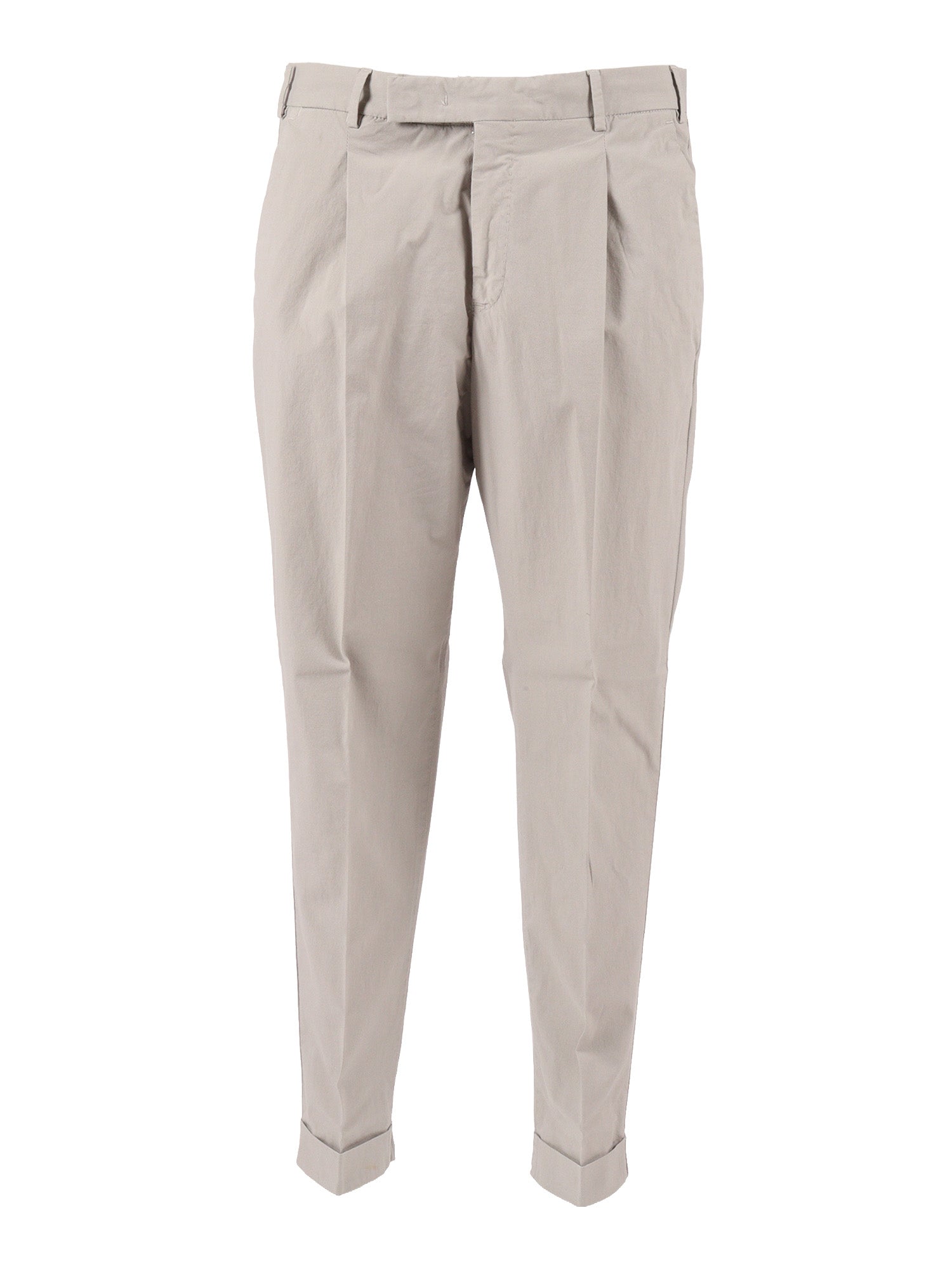 REBEL 1 Pleat, Diagonal Pockets, Flap Back Turn-Up Grey Cotton Elastane Pant