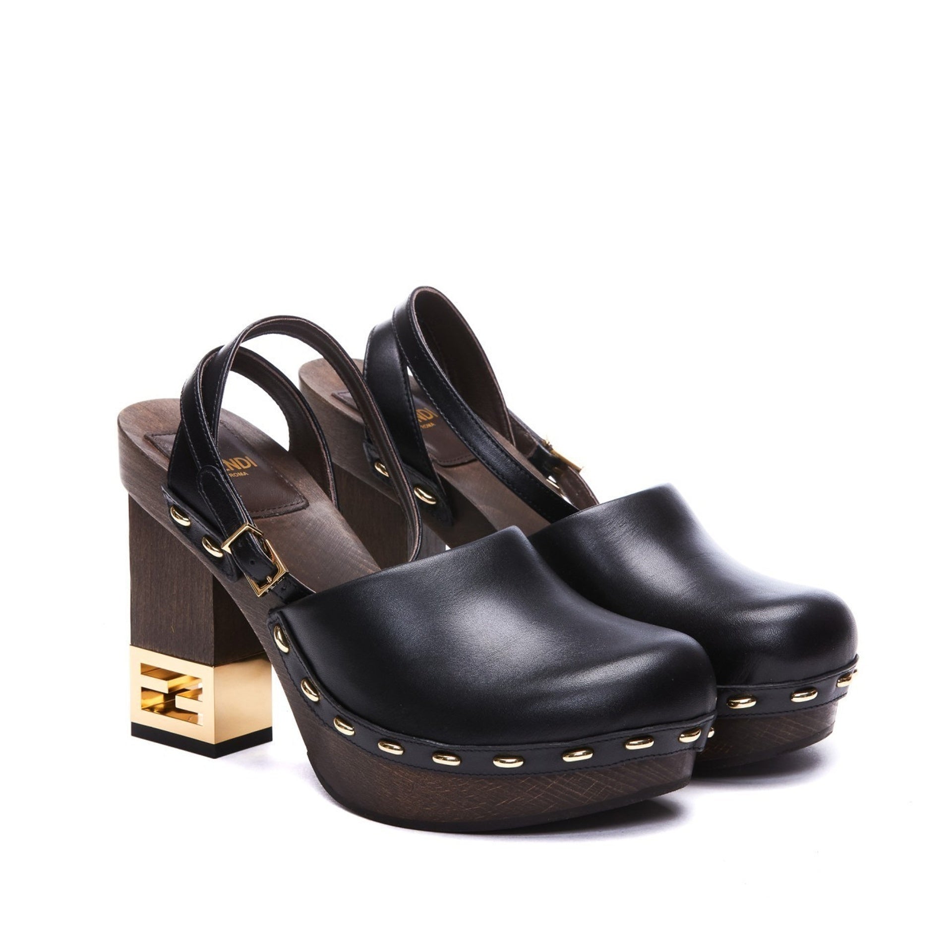 Decorative Heel Leather Pumps Black Calf