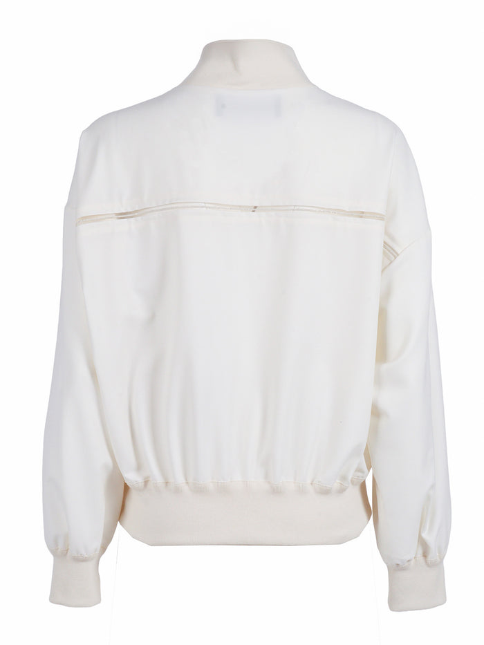 TECH WOOL BOMBER WITH FILO DIAMANTE DETAIL White Polyester Viscose Elastane Jacket