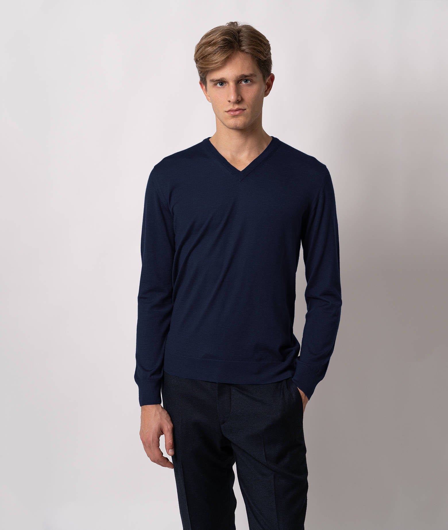 V-Neck Cashmere And Silk Sweater Alaska Lightblue V Neck