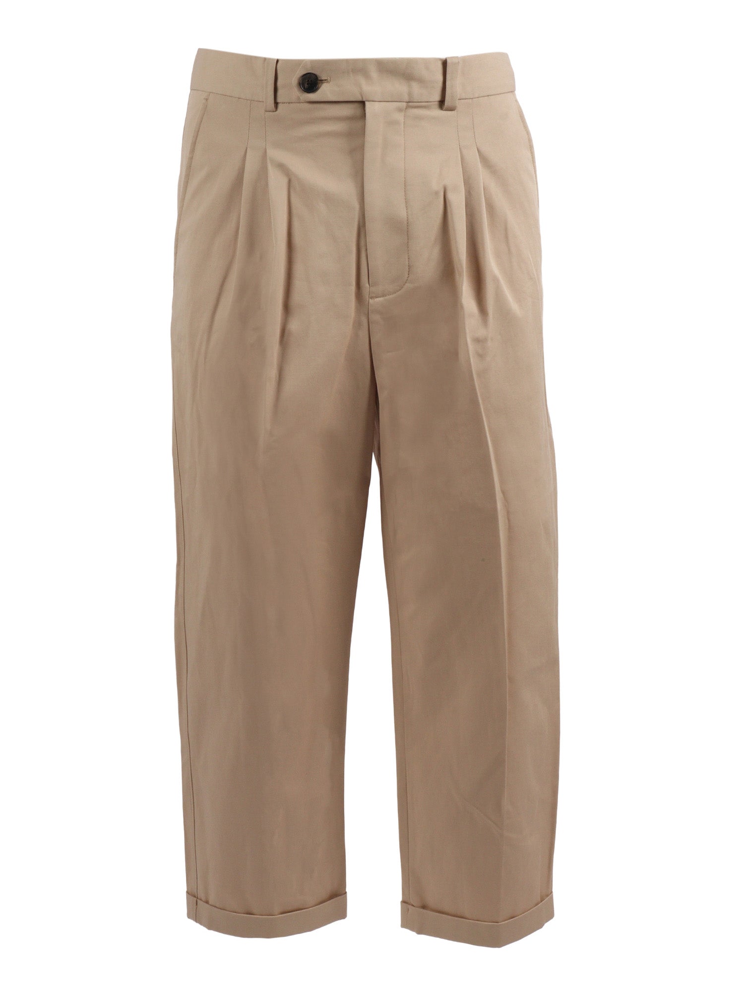 Pantalon Cropped � Plis Coton Beige Cotton Elastane Pant
