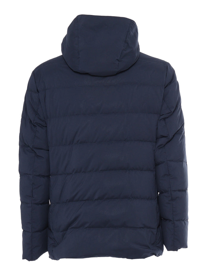 Double Breasted Hooded Down Jacket Blue Short Puffer