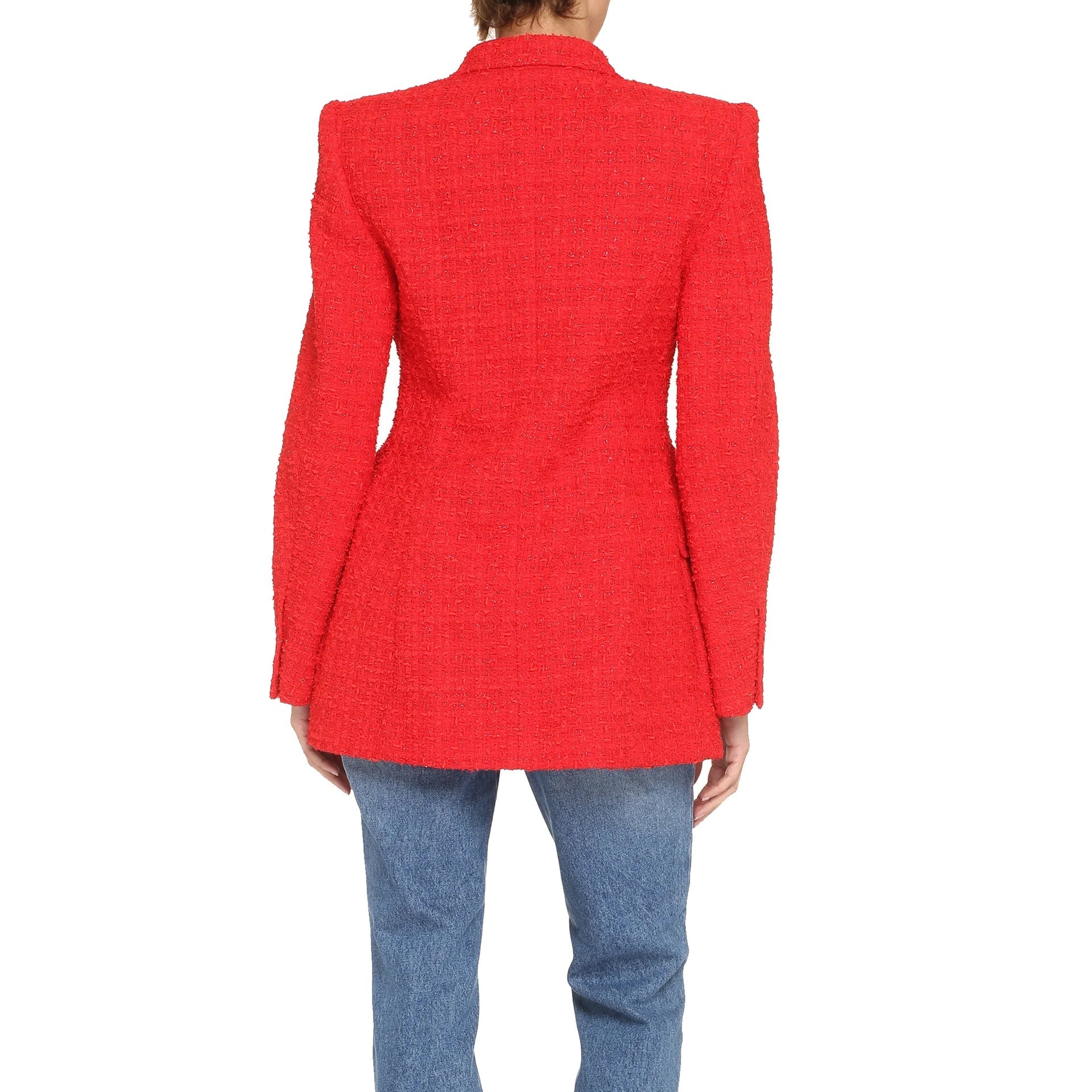 Tweed Blazer Jacket Red Cotton Polyamide