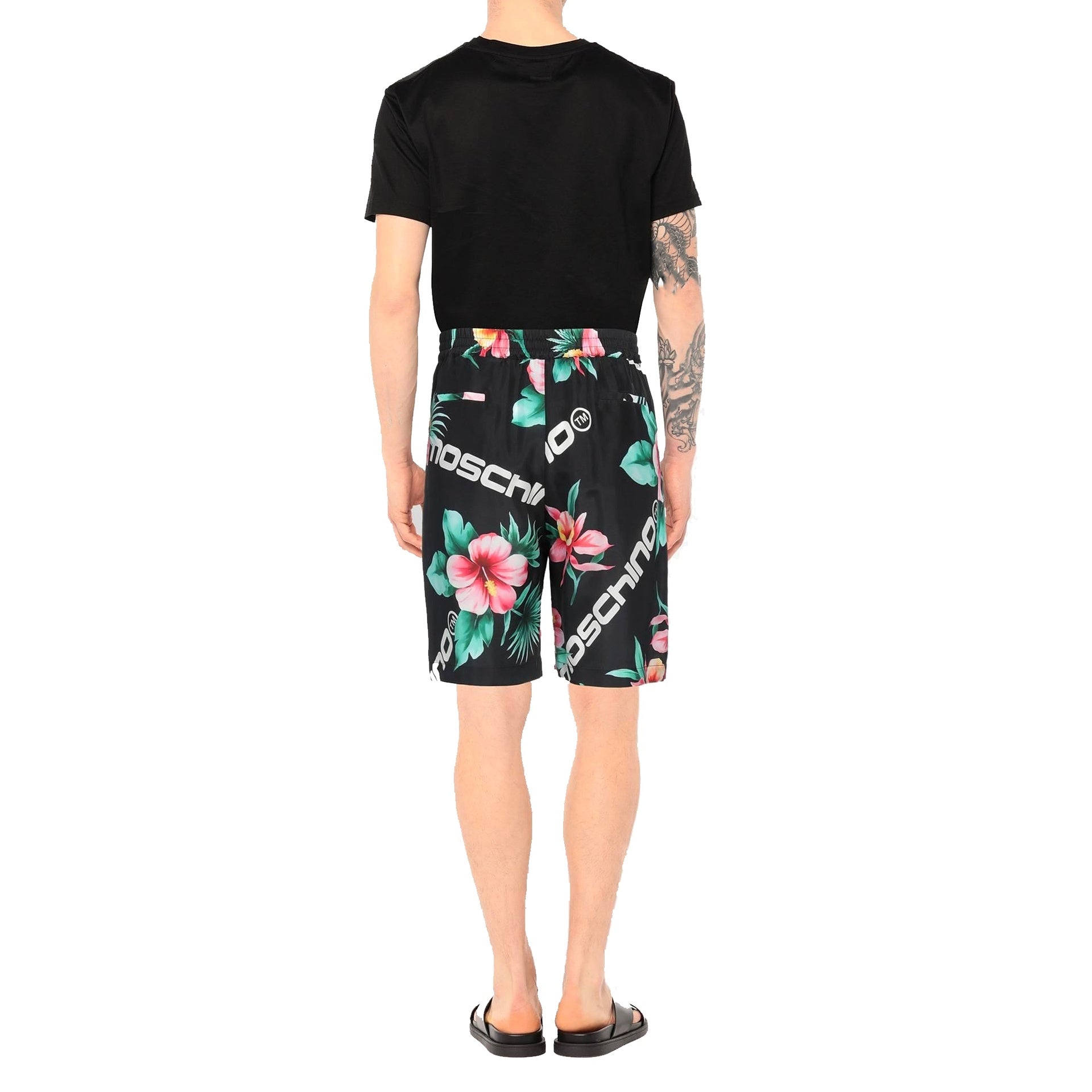 Floral Print Silk Shorts Black