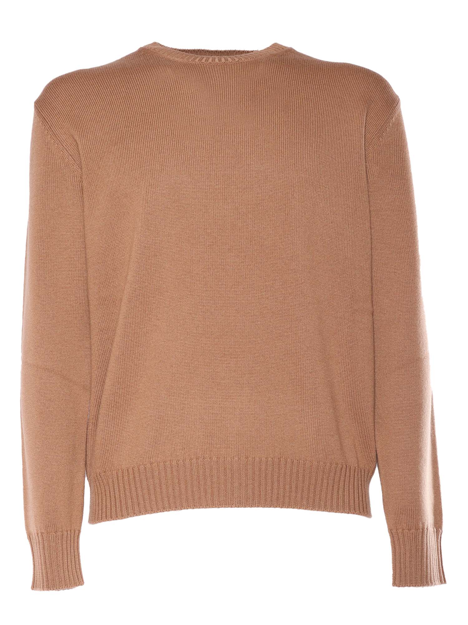 R Neck Pullover Brown Wool Crewneck