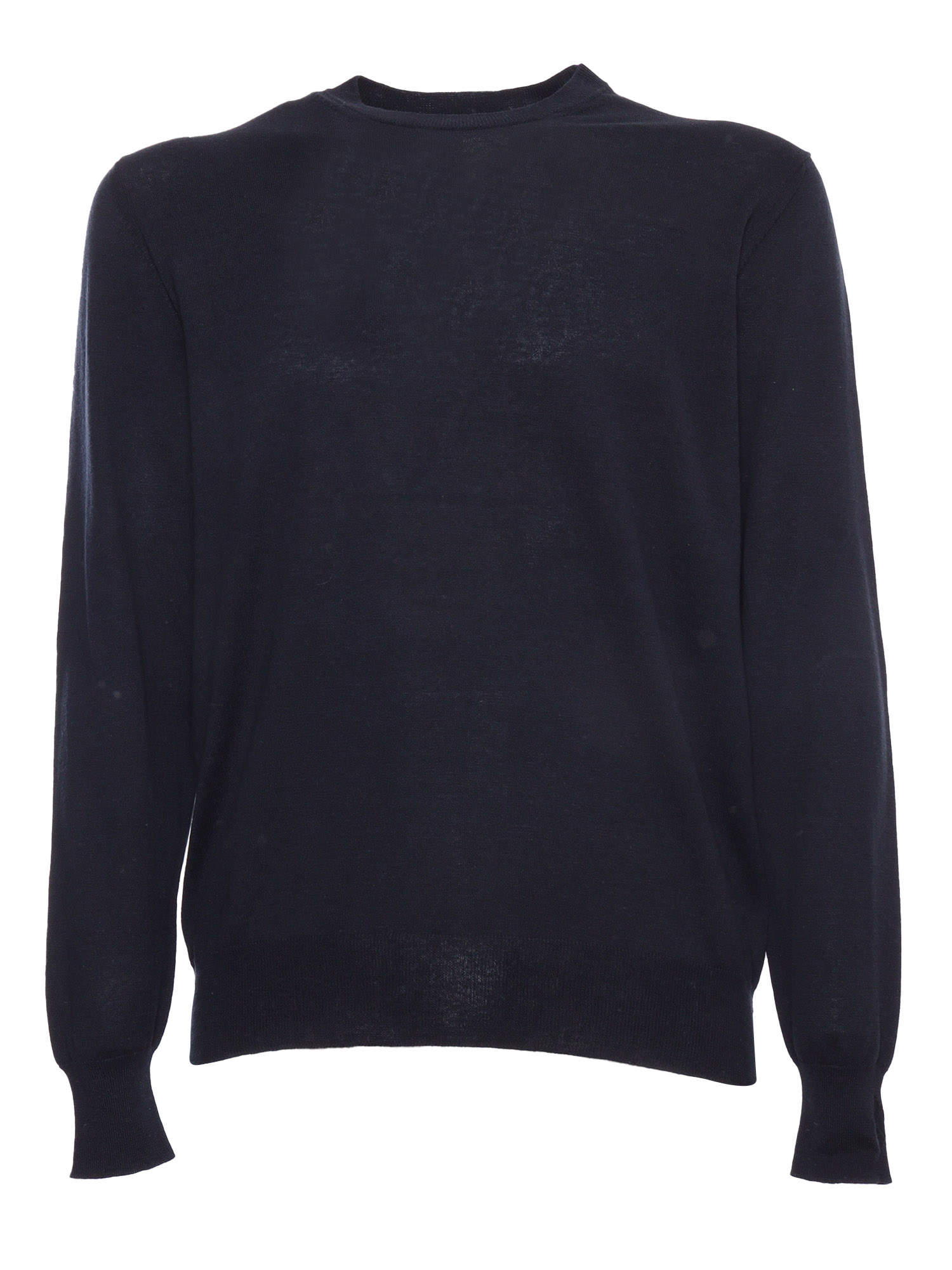 R NECK PULLOVER Blue Silk Cotton Crewneck