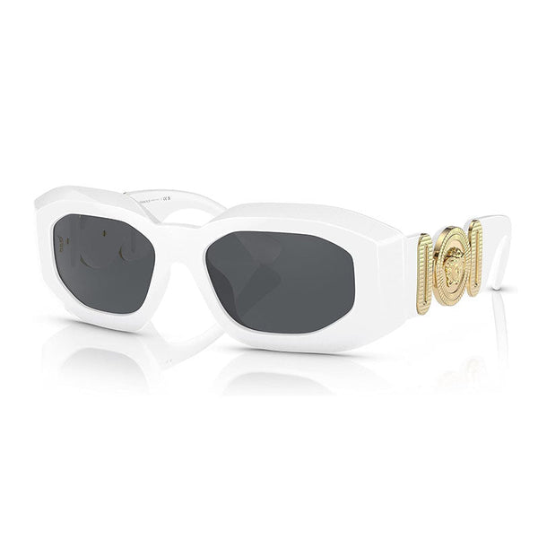 Versace Sunglasses Oval Full Rim, White Frame And Dark Grey Lens Ve4425u314-87