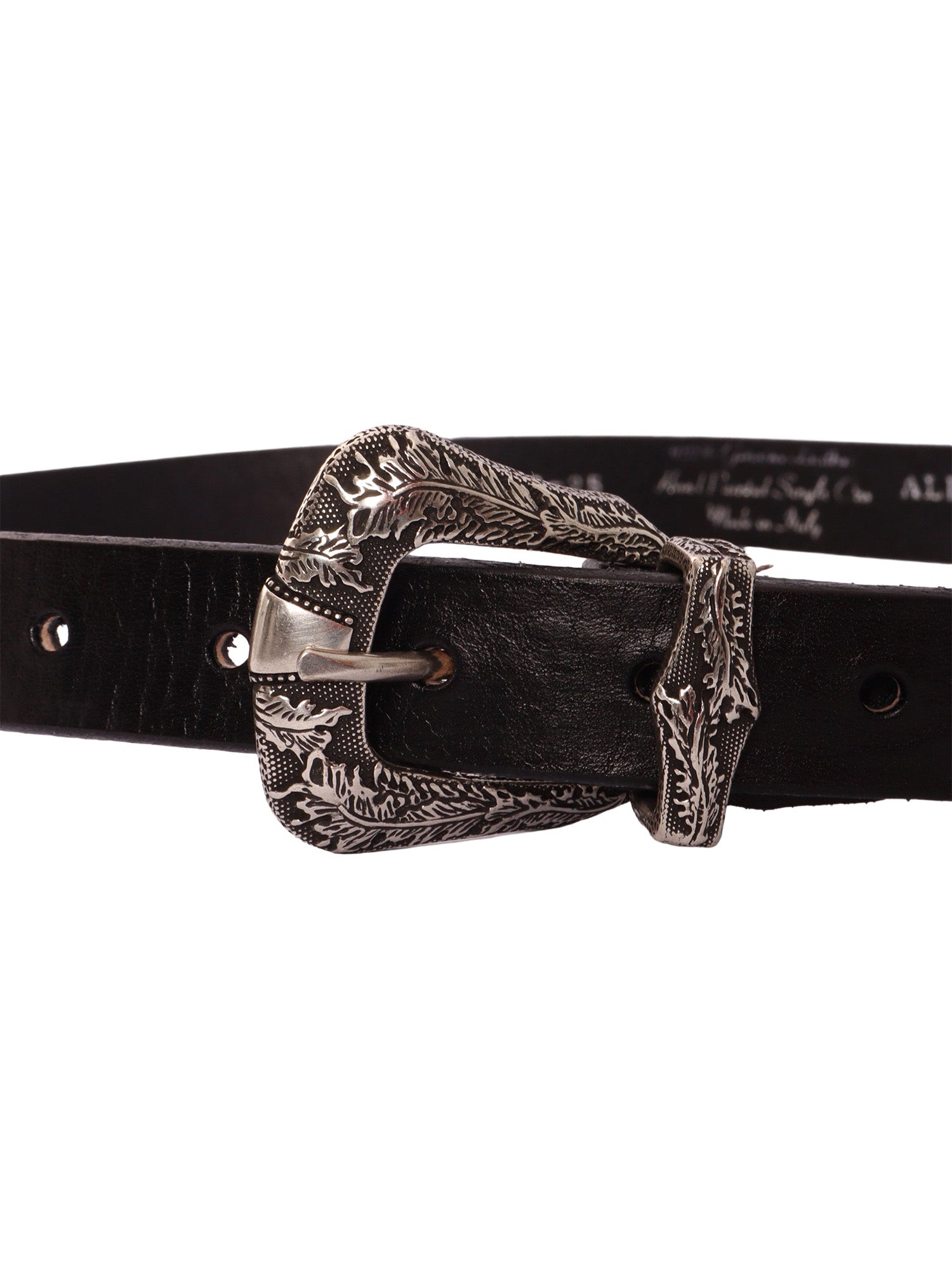 Garment-dyed western belt with laser-cut detailing Black Leather
