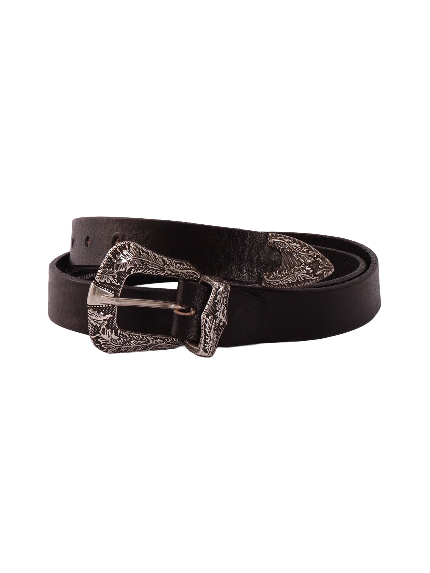 Garment-dyed western belt with laser-cut detailing Black Leather
