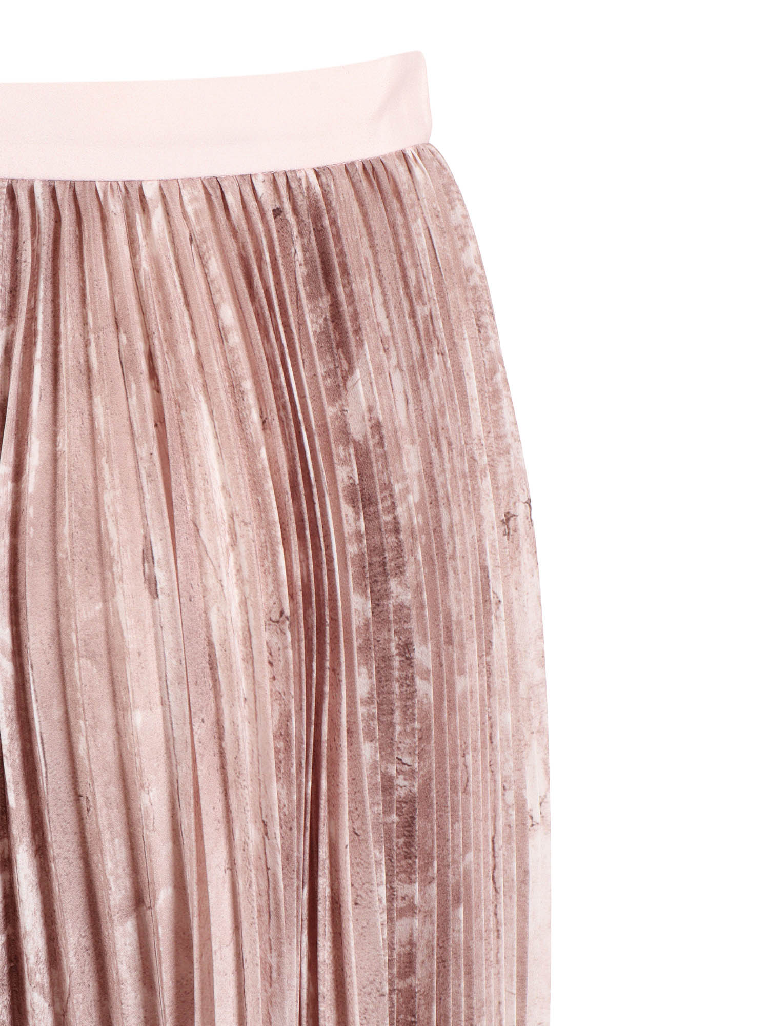PLEATED PRINTED SATIN WIDE LONG SKIRT Pink Polyester