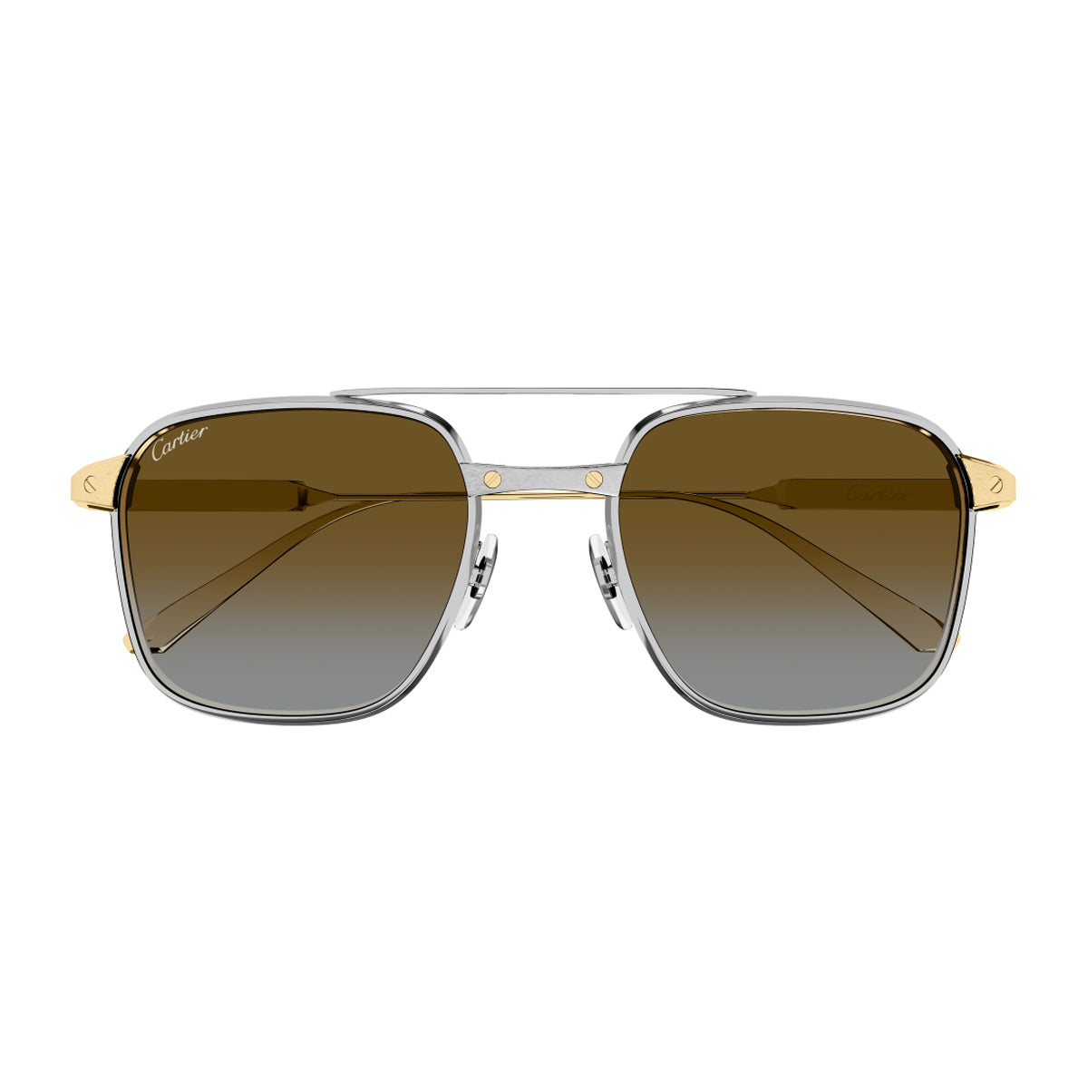 Cartier CT0610S Santos de 003 Silver Gold Brown Oro Titanium Occhiali Da Sole